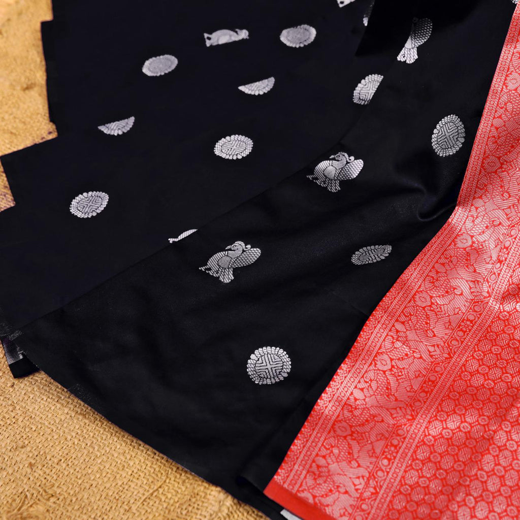 Royal Aqua Kanchipuram Navy Blue & Aqua Green Silk Saree with Rich Silver Zari Pallu