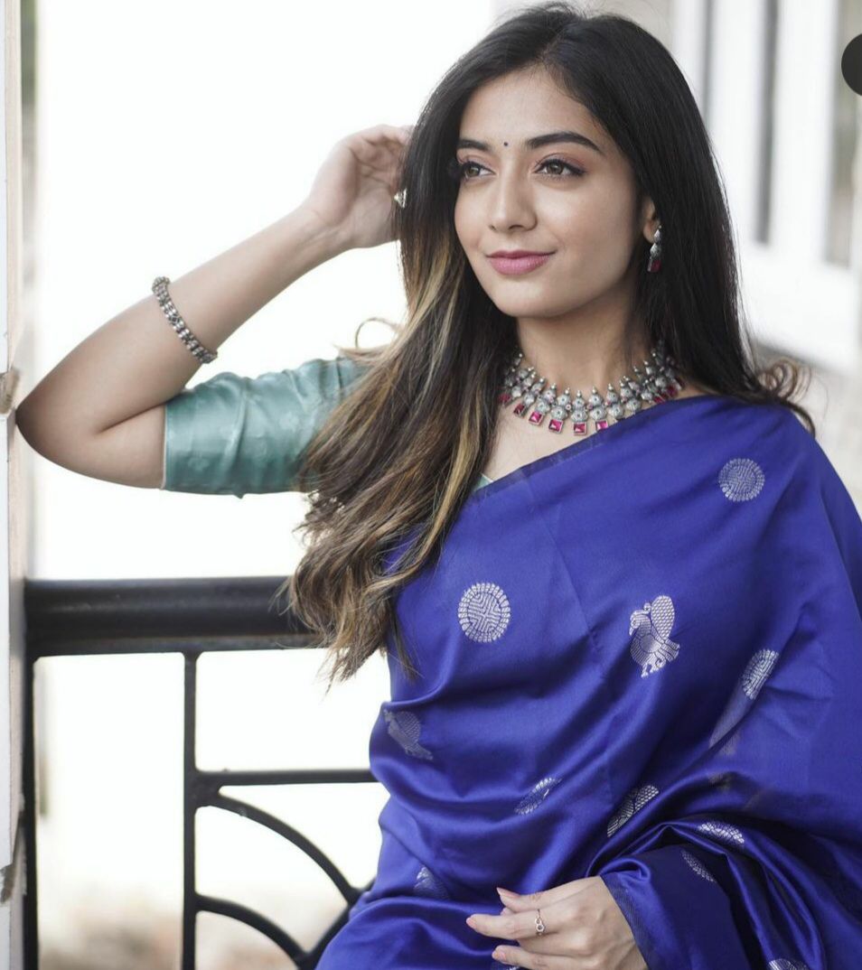 Royal Aqua Kanchipuram Navy Blue & Aqua Green Silk Saree with Rich Silver Zari Pallu