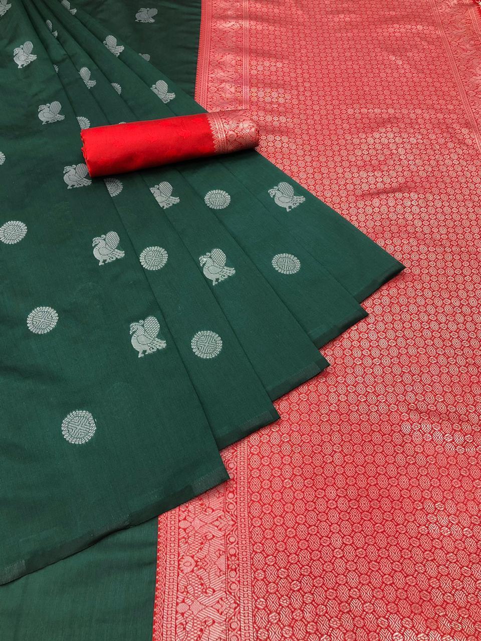 Royal Aqua Kanchipuram Navy Blue & Aqua Green Silk Saree with Rich Silver Zari Pallu