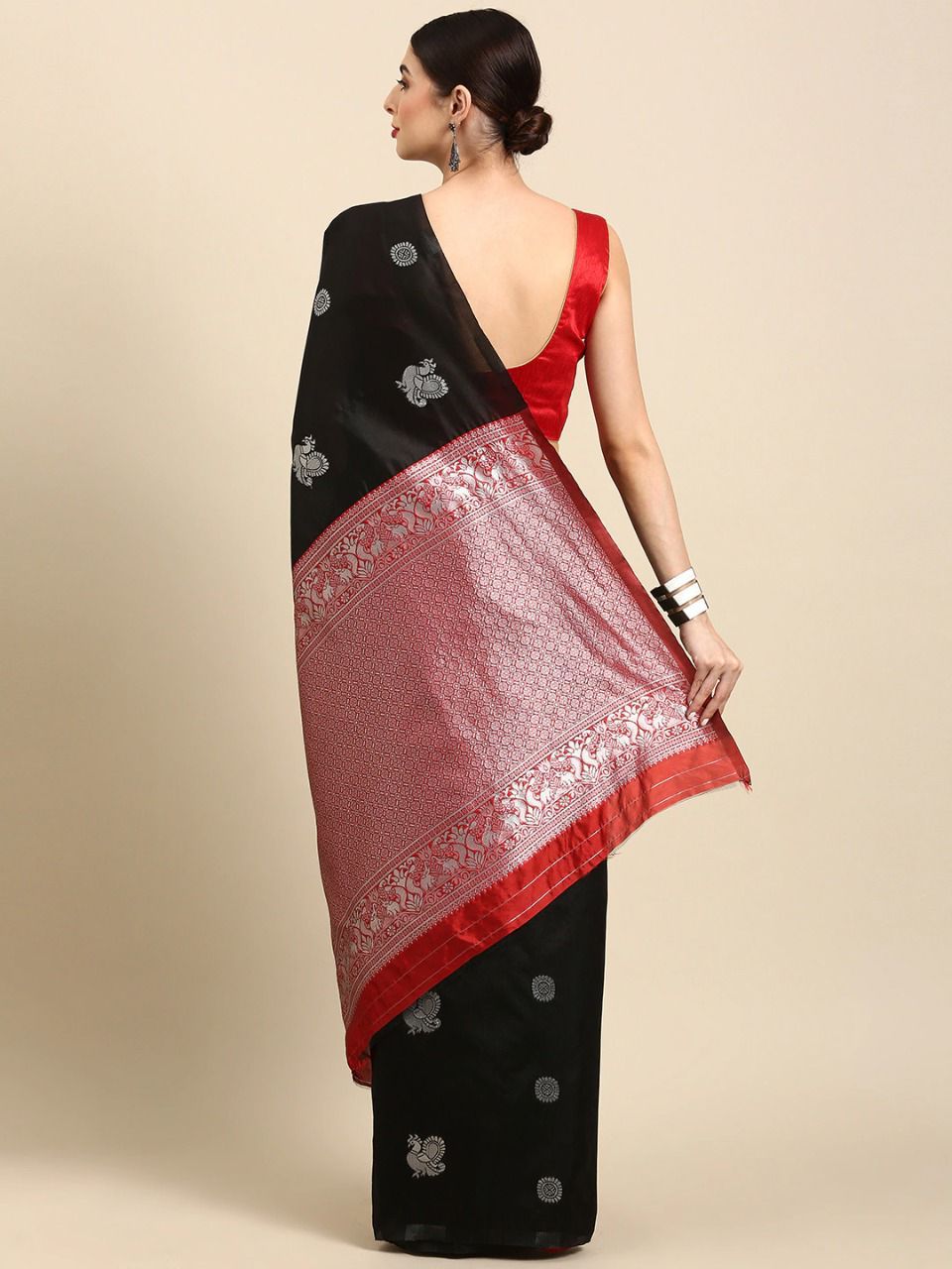 Royal Aqua Kanchipuram Navy Blue & Aqua Green Silk Saree with Rich Silver Zari Pallu