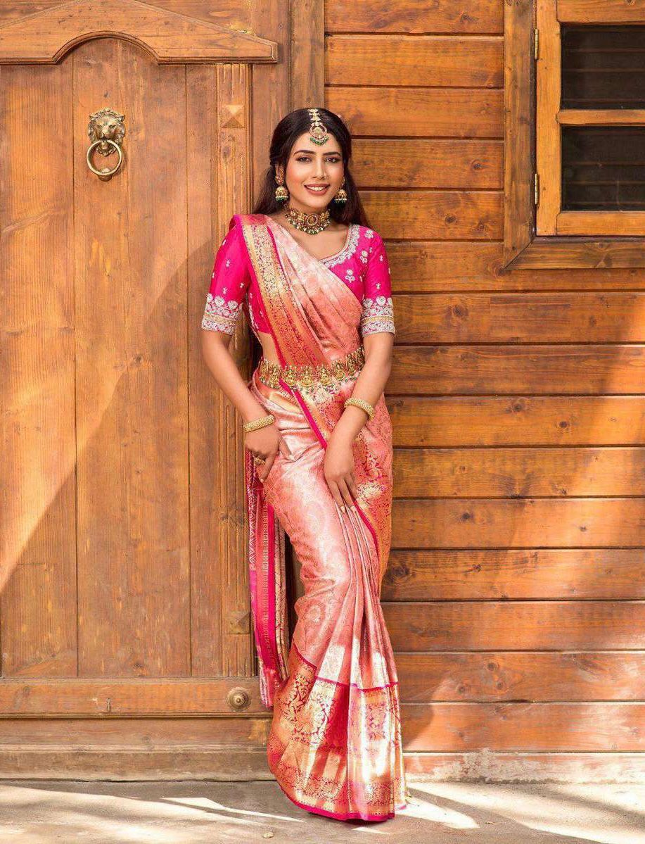 Soft Lichi Silk Saree with Elegant Jacquard Weave, Rich Pallu & Exclusive Border Blouse