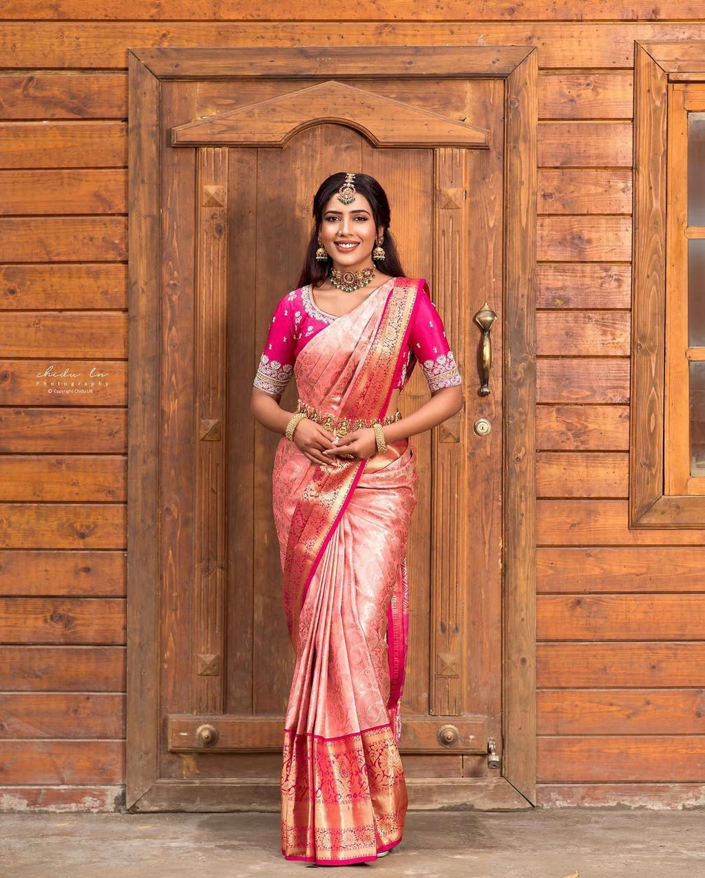 Soft Lichi Silk Saree with Elegant Jacquard Weave, Rich Pallu & Exclusive Border Blouse