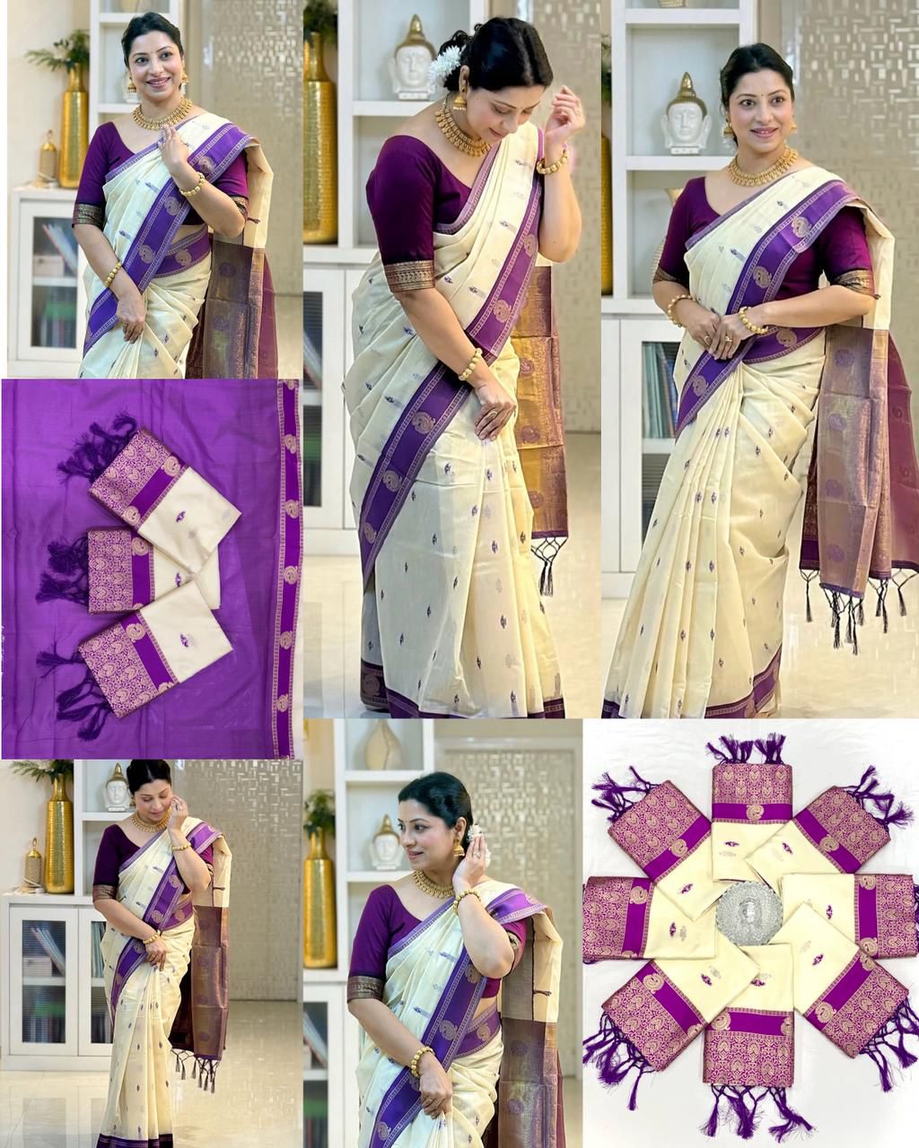 Soft Lichi Silk Saree with Rich Pallu & All-Over Jacquard Work and Running Border Blouse