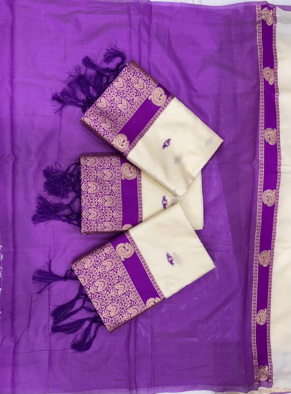 Soft Lichi Silk Saree with Rich Pallu & All-Over Jacquard Work and Running Border Blouse