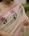 Elegant Blossom Digital Print Linen Cotton Saree with Matching Blouse