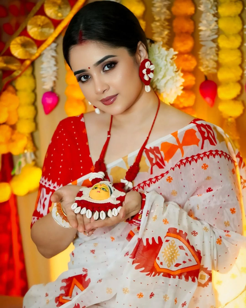 Graceful Floral Elegance – Premium Linen Cotton Digital Printed Saree with Matching Blouse