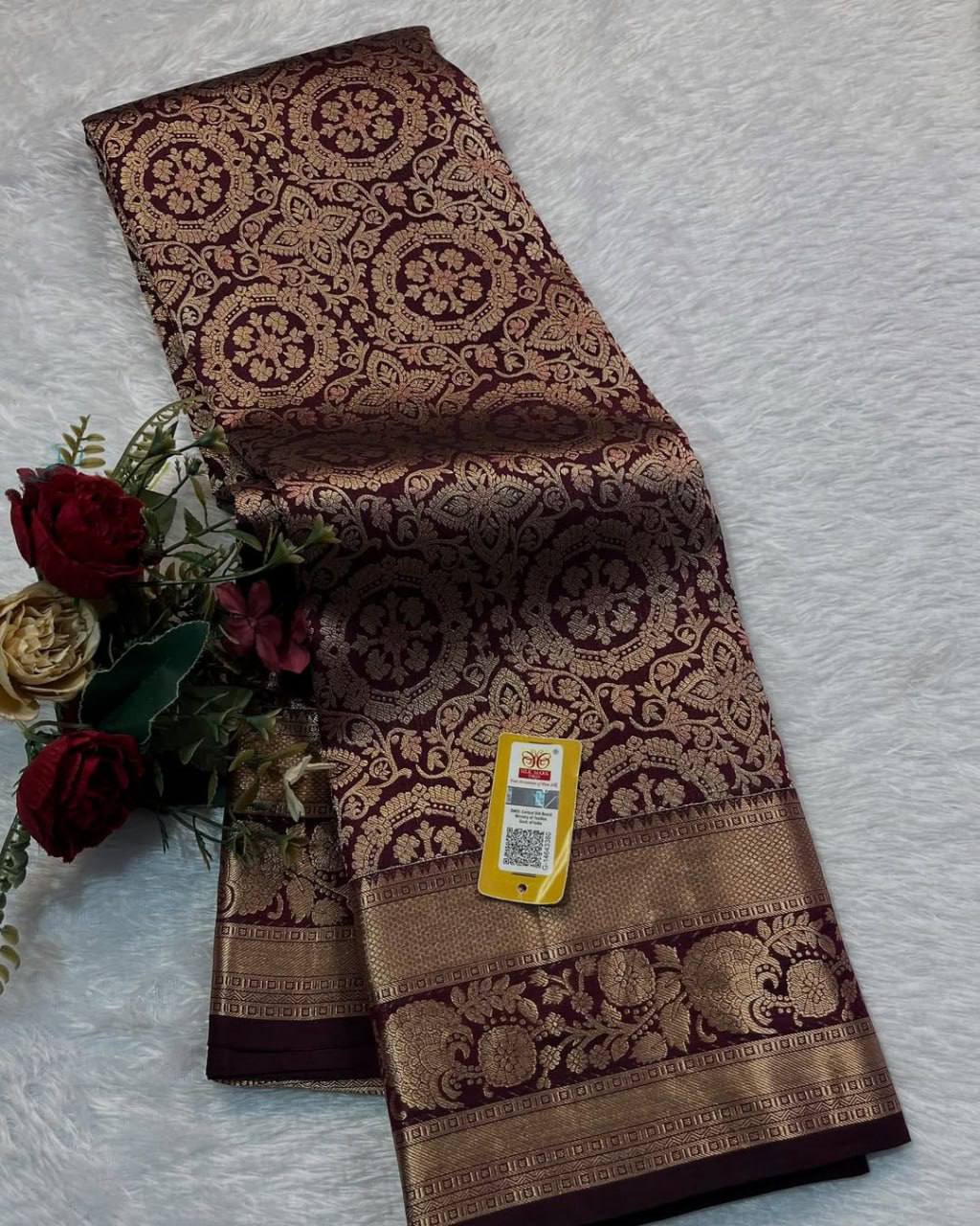 Lichi Silk Jacquard Saree with Elegant Rich Pallu & Designer Border Blouse