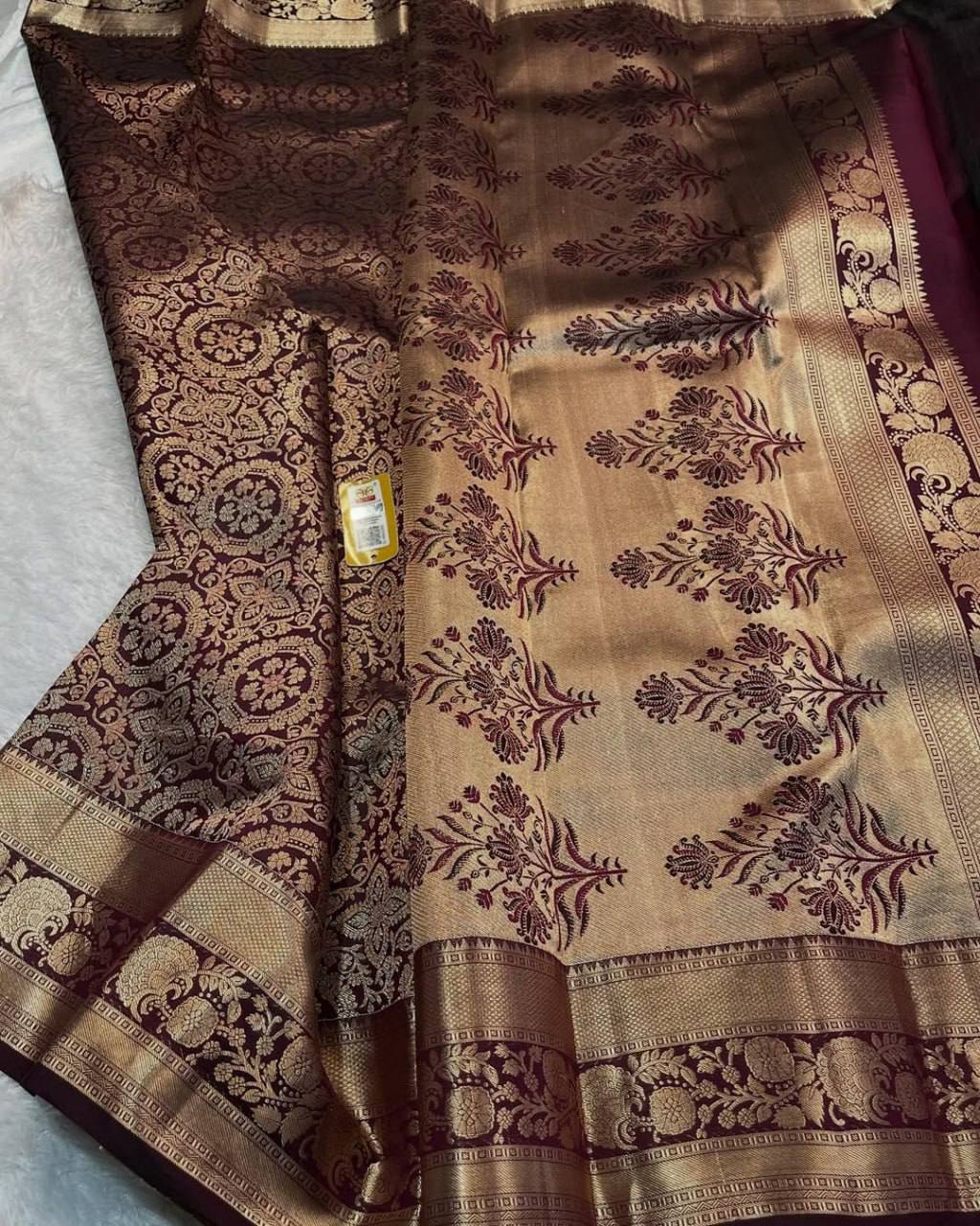 Lichi Silk Jacquard Saree with Elegant Rich Pallu & Designer Border Blouse