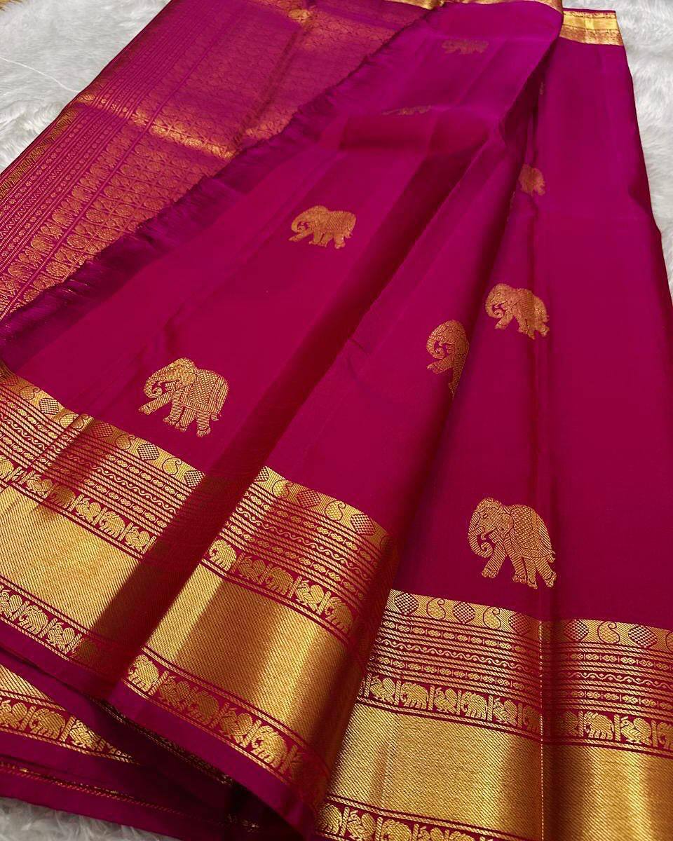 Graceful Soft Lichi Silk Saree with Ornate Jacquard Work & Rich Pallu