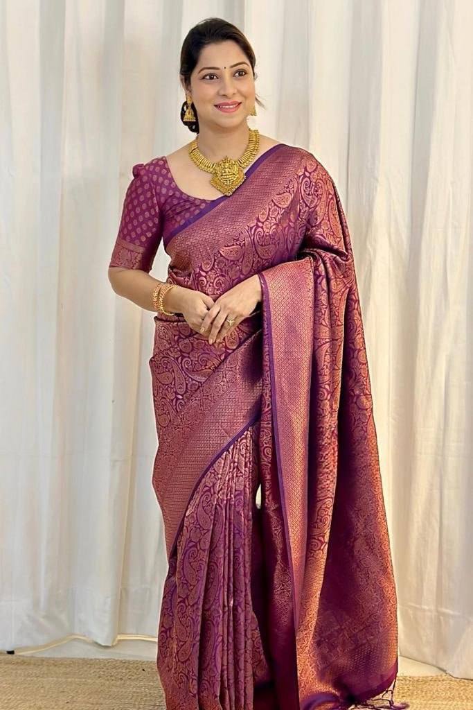 Sophisticated Soft Lichi Silk Saree with Jacquard Pallu &amp; Border