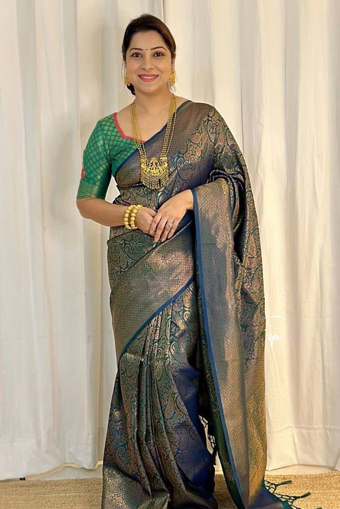 Sophisticated Soft Lichi Silk Saree with Jacquard Pallu &amp; Border