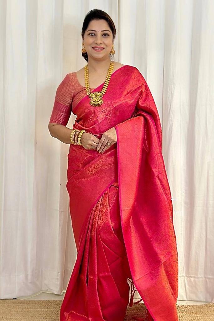 Sophisticated Soft Lichi Silk Saree with Jacquard Pallu &amp; Border
