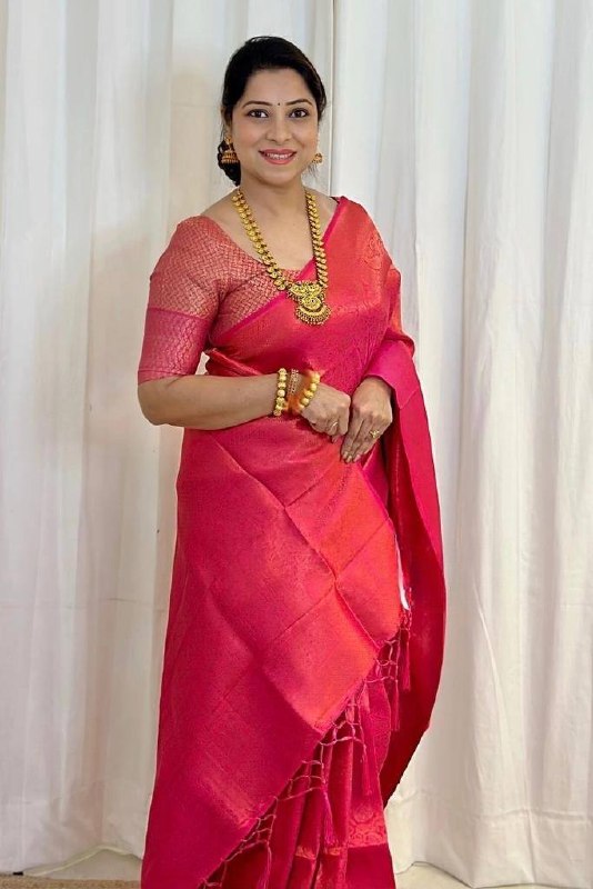 Sophisticated Soft Lichi Silk Saree with Jacquard Pallu &amp; Border