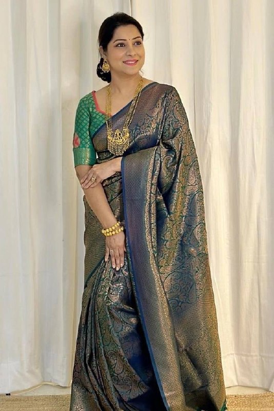 Sophisticated Soft Lichi Silk Saree with Jacquard Pallu &amp; Border