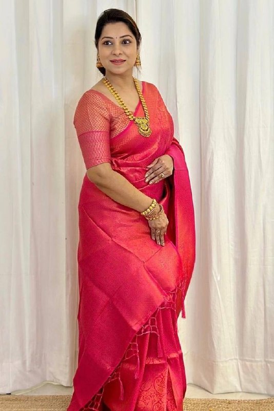 Sophisticated Soft Lichi Silk Saree with Jacquard Pallu &amp; Border