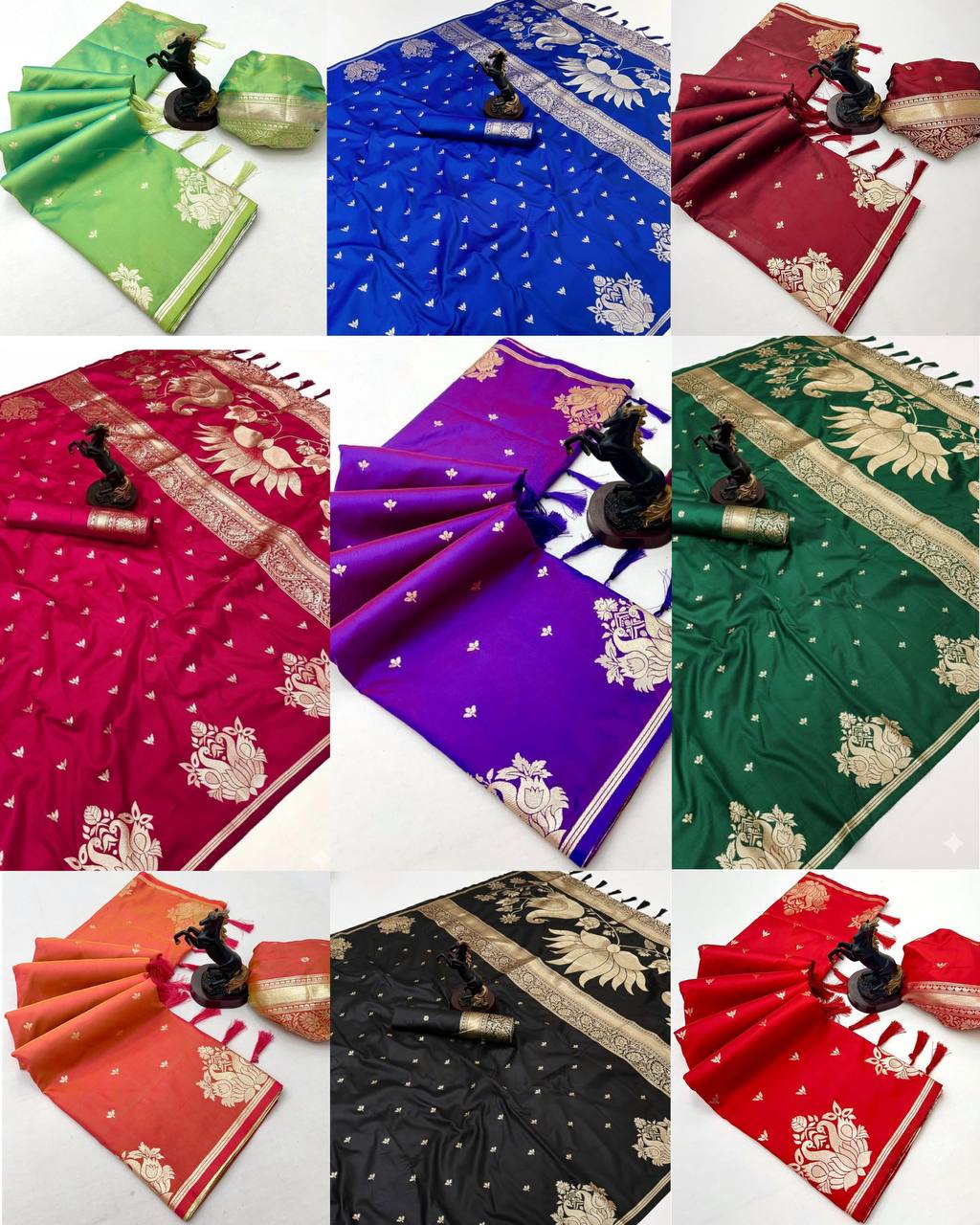 Banarasi Silk Saree with All-Over Jacquard Weave, Rich Pallu & Heavy Tassel Detailing