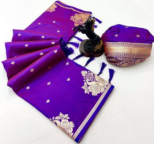 Banarasi Silk Saree with All-Over Jacquard Weave, Rich Pallu & Heavy Tassel Detailing