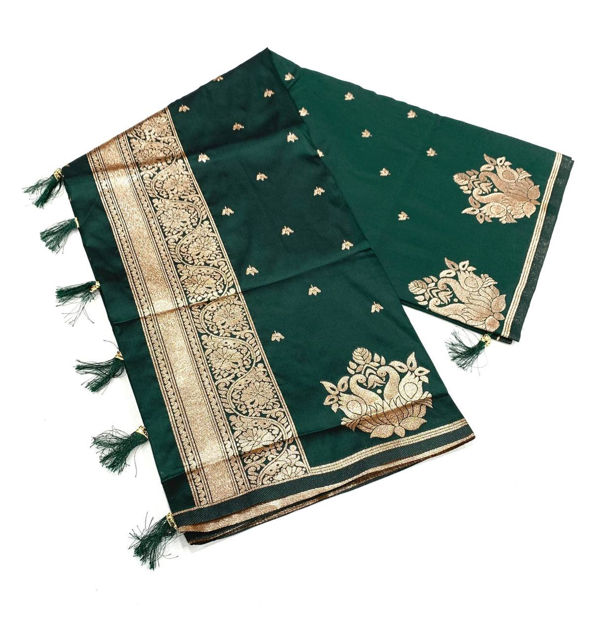 Banarasi Silk Saree with All-Over Jacquard Weave, Rich Pallu & Heavy Tassel Detailing