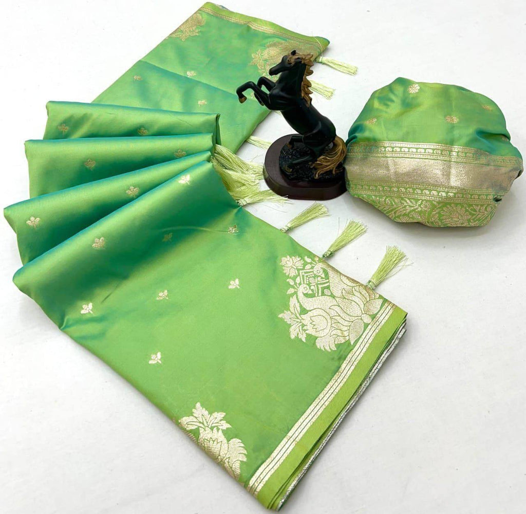 Banarasi Silk Saree with All-Over Jacquard Weave, Rich Pallu & Heavy Tassel Detailing