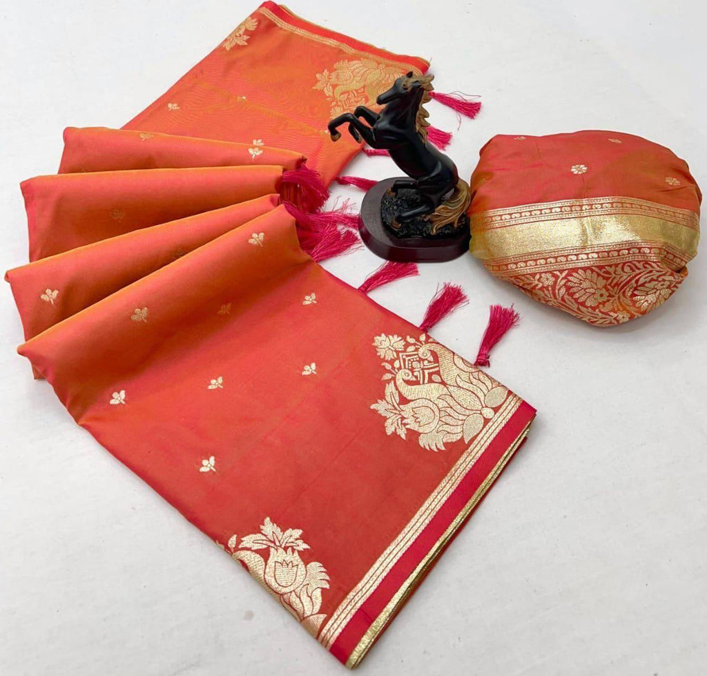 Banarasi Silk Saree with All-Over Jacquard Weave, Rich Pallu & Heavy Tassel Detailing