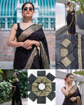 Lichi Silk Saree with Intricate All-Over Jacquard Weave & Grand Pallu Blouse Border Detail