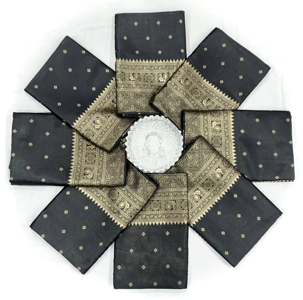 Lichi Silk Saree with Intricate All-Over Jacquard Weave & Grand Pallu Blouse Border Detail