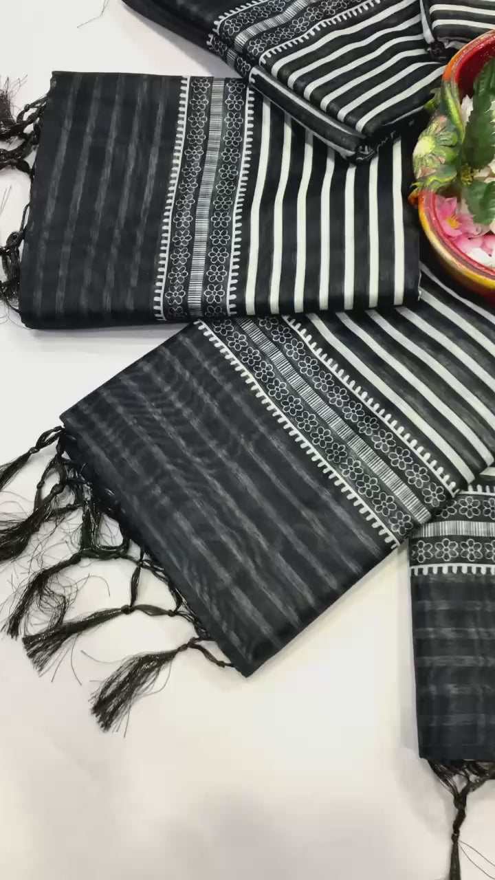 Premium Chanderi Cotton Digital Printed Saree with Zahlar Tussle