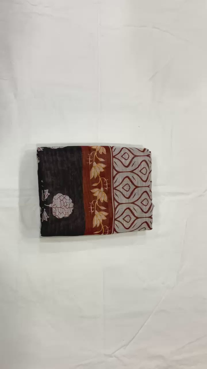 Half & Half Rich Pallu Linen Cotton Digital Printed Saree