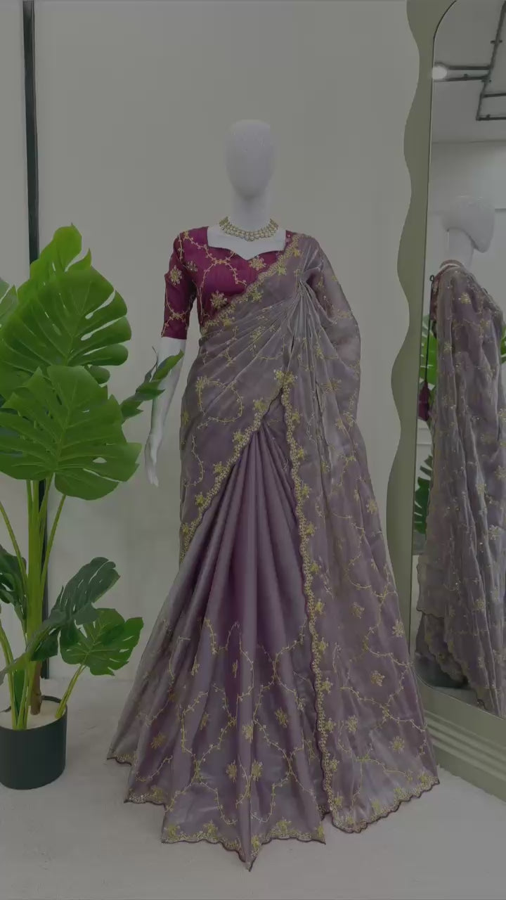 Heavy Zimmy Choo Designer Saree with Thread & Sequin Work