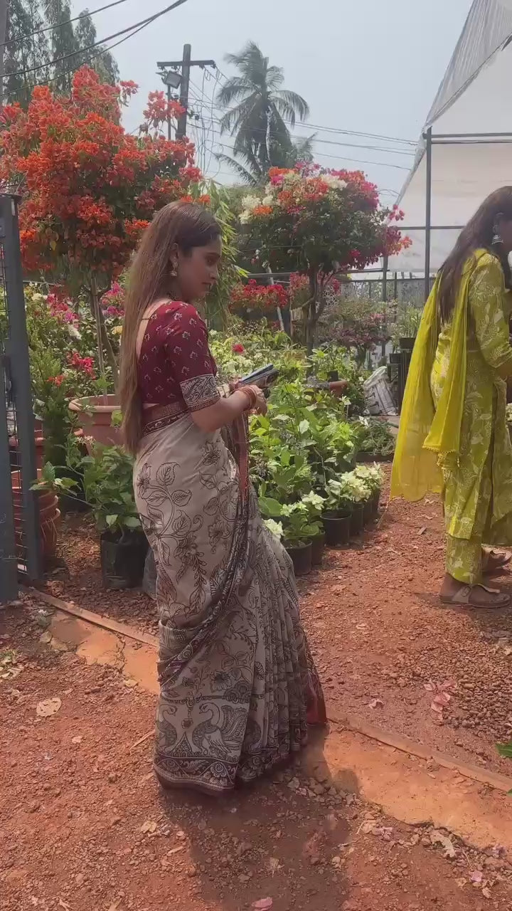 Elephant & Duck Linen Cotton Digital Printed Saree