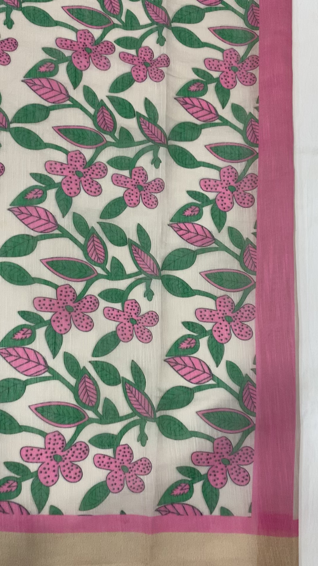 Elegant Blossom Digital Print Linen Cotton Saree with Matching Blouse