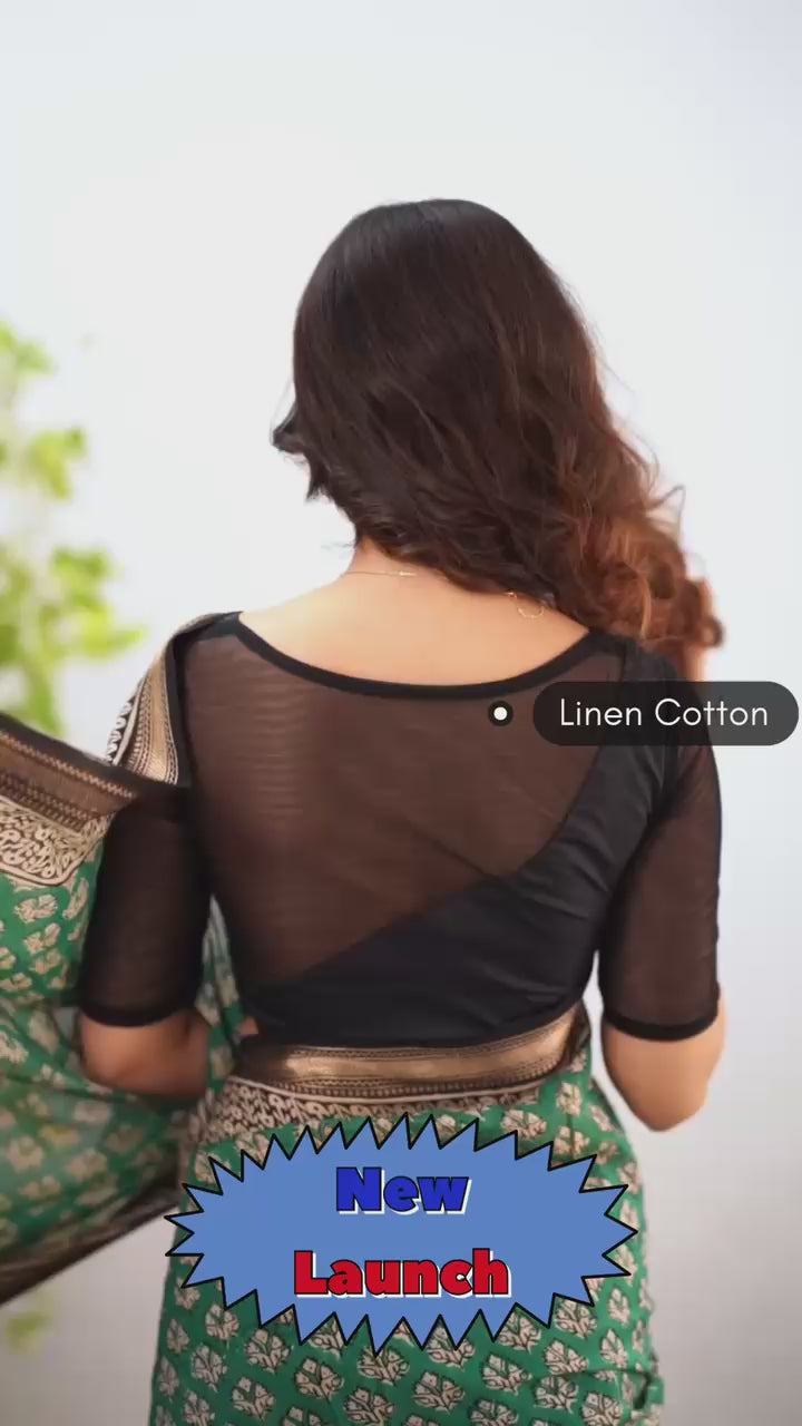 Floral Rich Pallu Linen Cotton Digital Printed Saree