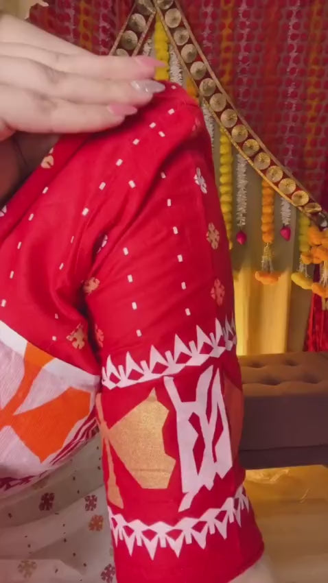 Graceful Floral Elegance – Premium Linen Cotton Digital Printed Saree with Matching Blouse