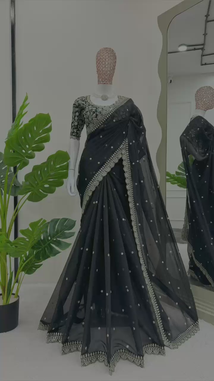 Royal Luxe Heavy Tibby Silk Saree with Thread & Sequin Work and Designer Banglory Silk Blouse