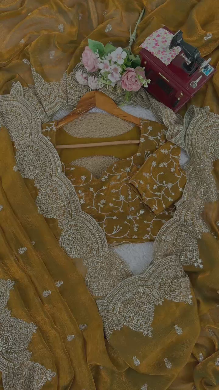 Fendi Chiffon Designer Saree with Thread & Sequin Embroidery