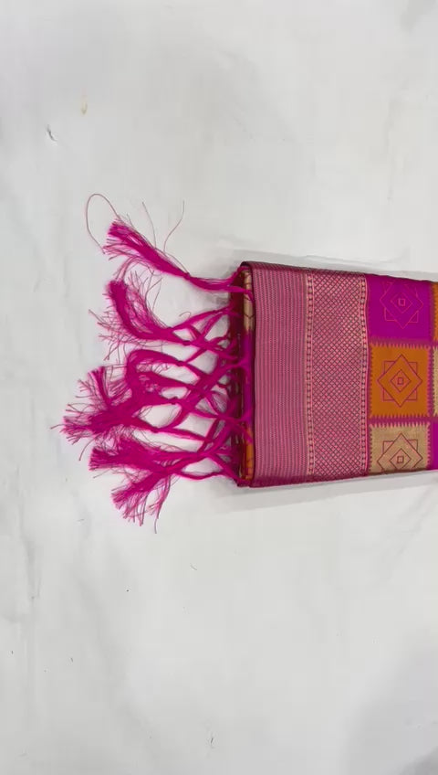 Soft Lichi Silk Jacquard Work Saree with Rich Pallu and Zahlar Tassels