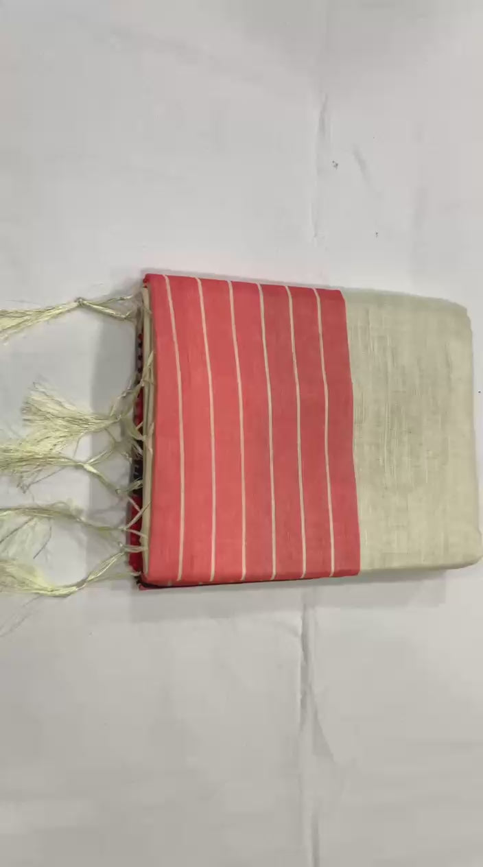 Premium Lining Pallu Linen Cotton Saree with Zahlar Tussle