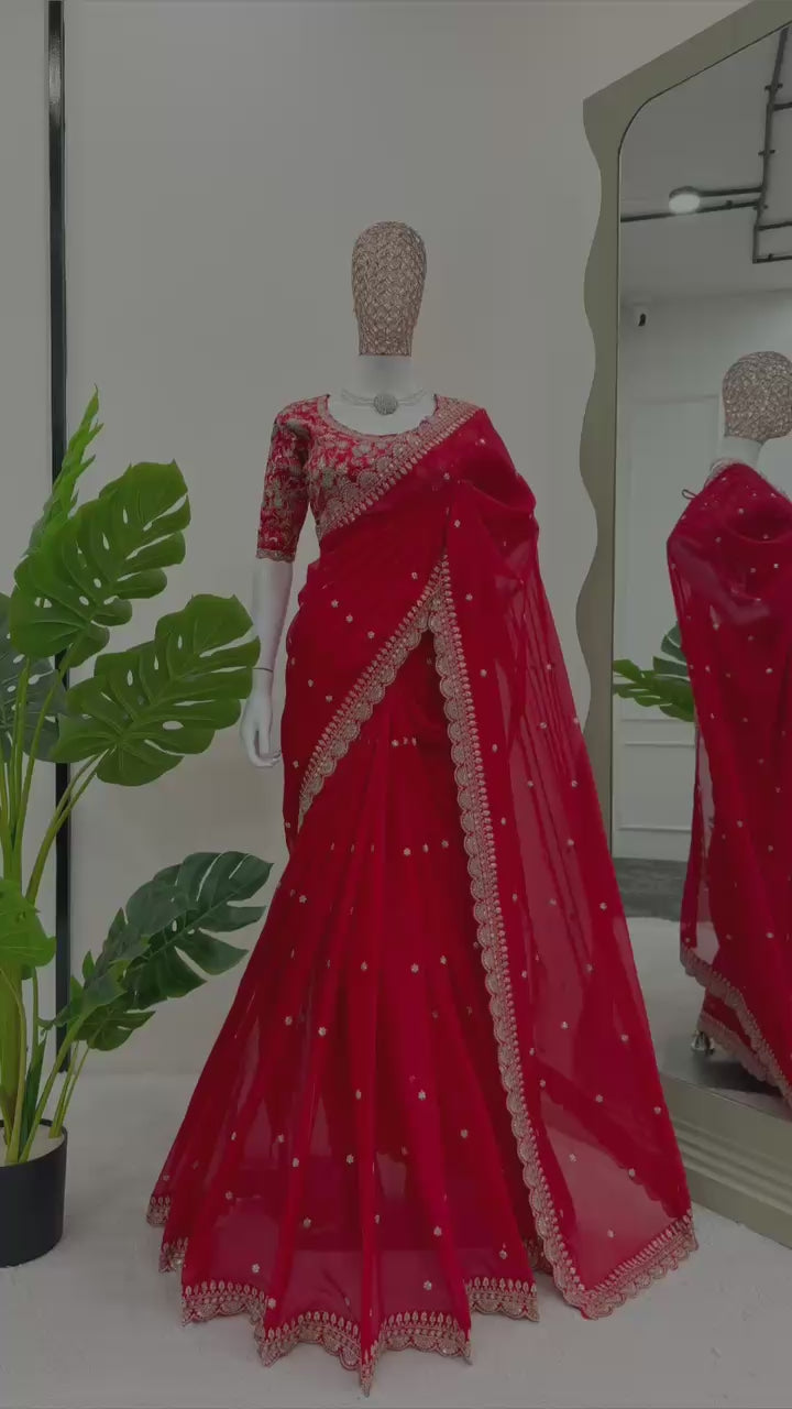 Royal Luxe Heavy Tibby Silk Saree with Thread & Sequin Work and Designer Banglory Silk Blouse