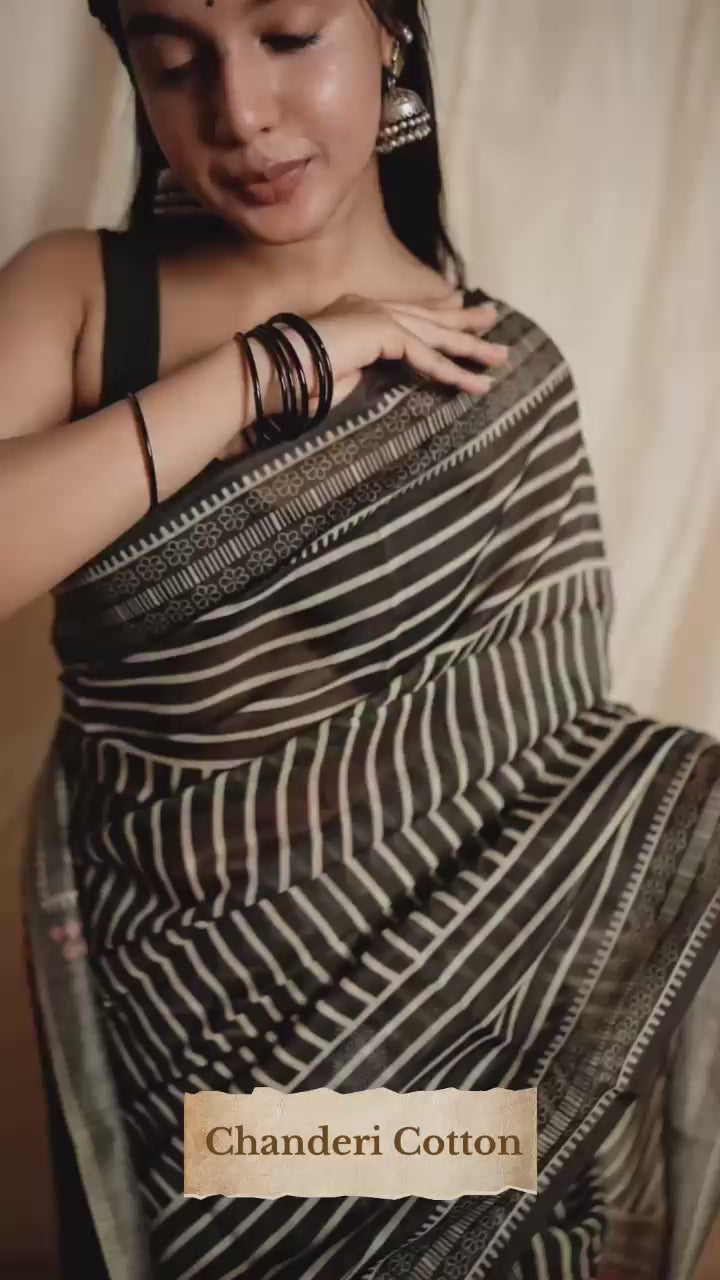 Premium Chanderi Cotton Digital Printed Saree with Zahlar Tussle