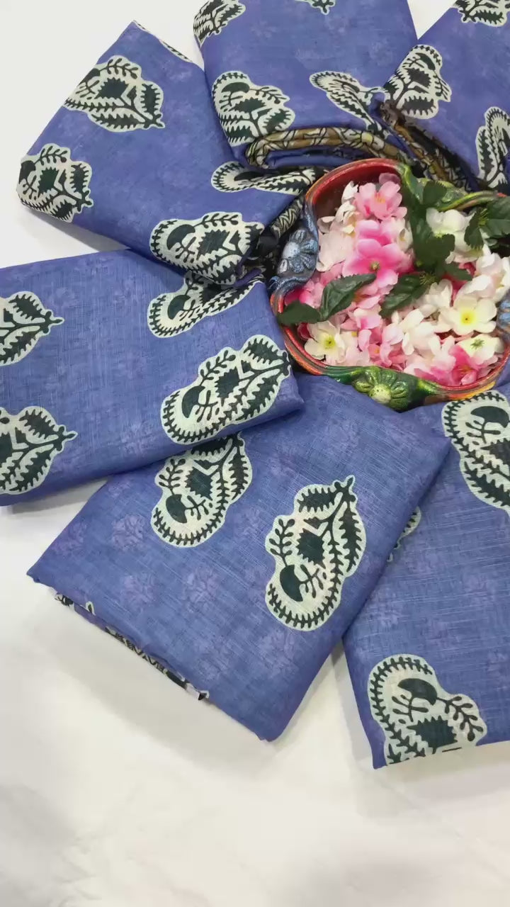 Floral Rich Pallu Linen Cotton Digital Printed Saree