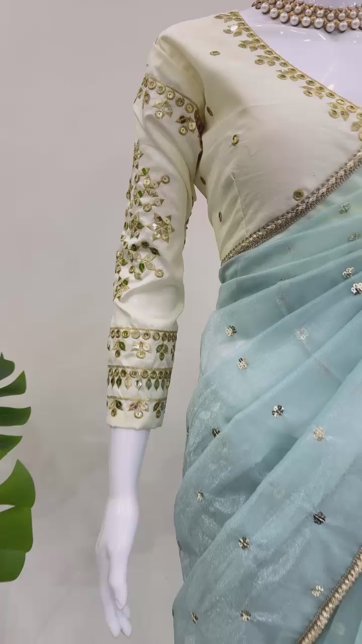 Ethereal Lace Glamour Heavy Twill Net Saree with Thread & Sequin Work & Designer Blouse