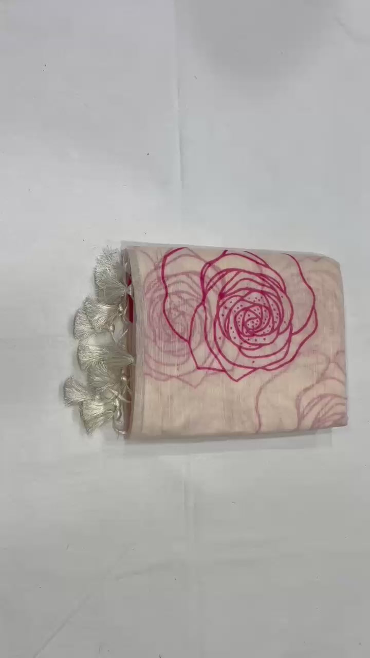 Floral Linen Cotton Digital Printed Saree