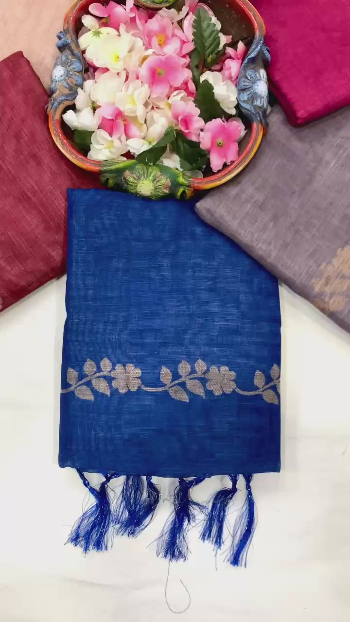 Elegant Zahlar Bloom Premium Linen Cotton Digital Printed Saree with Satin Banglory Blouse