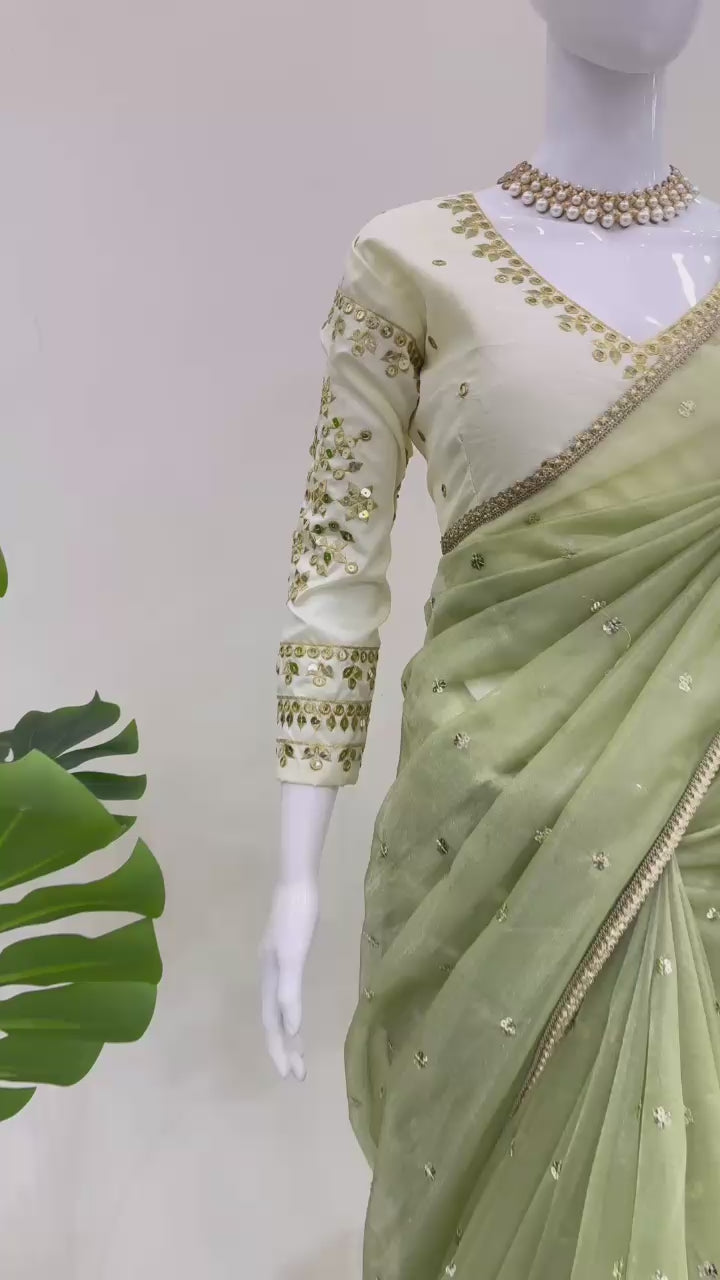 Ethereal Lace Glamour Heavy Twill Net Saree with Thread & Sequin Work & Designer Blouse