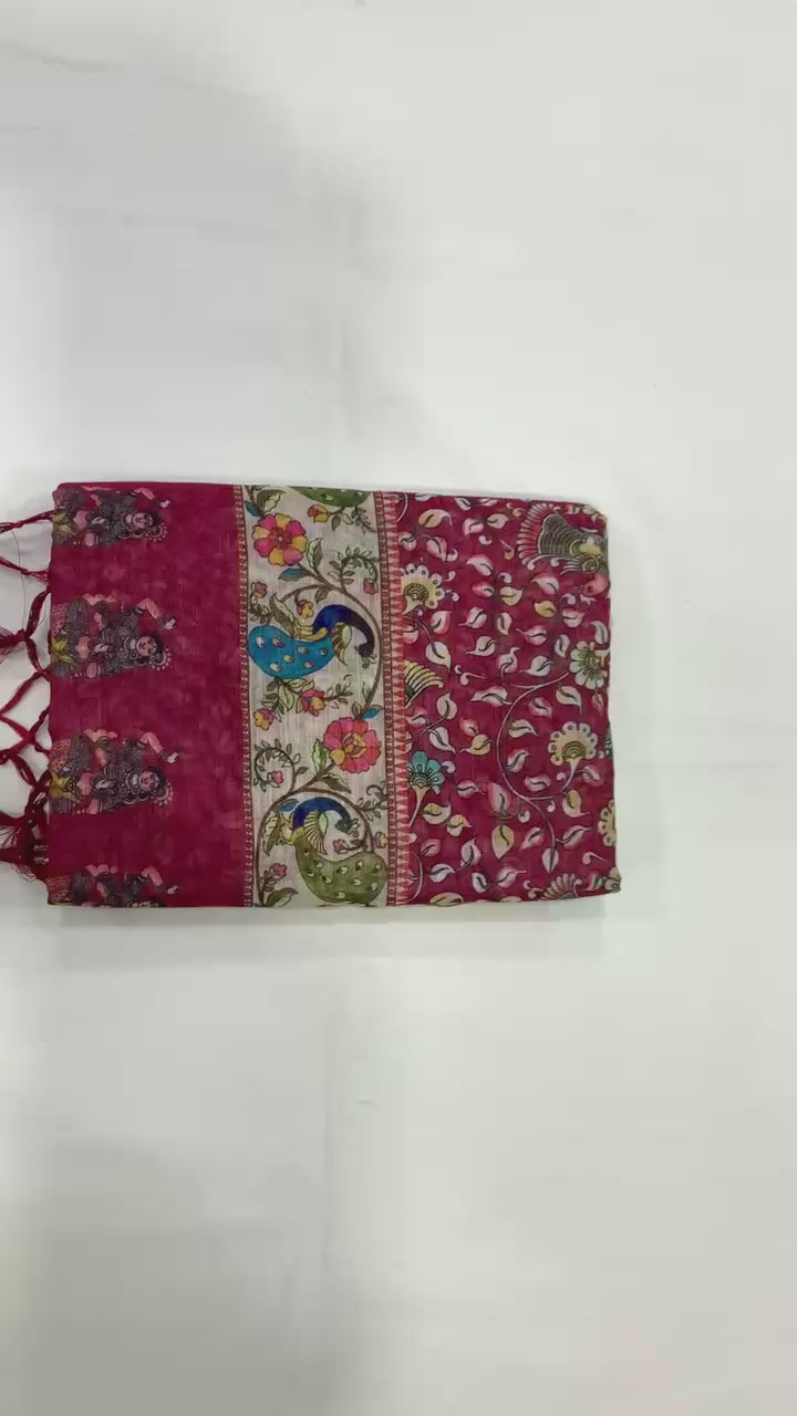 Full Body Floral Rich Pallu Linen Cotton Saree with Zahlar Tussle
