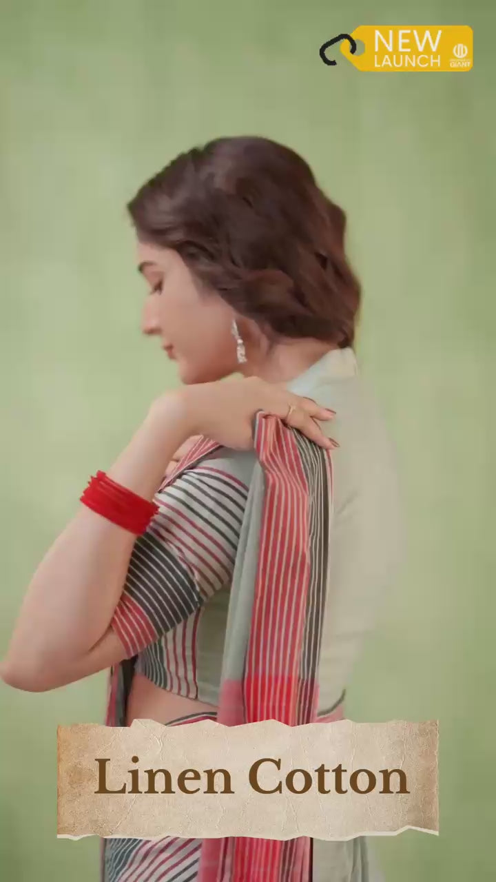 Premium Lining Pallu Linen Cotton Saree with Zahlar Tussle