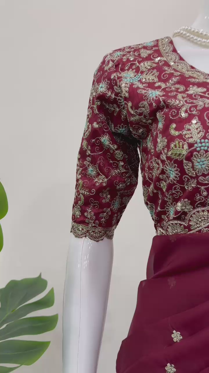 Royal Luxe Heavy Tibby Silk Saree with Thread & Sequin Work and Designer Banglory Silk Blouse