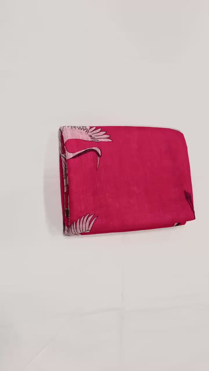 Crane Serenity  Elegant Linen Cotton Digital Printed Saree with Matching Printed Blouse