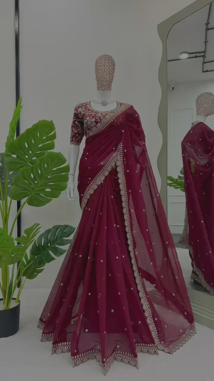 Royal Luxe Heavy Tibby Silk Saree with Thread & Sequin Work and Designer Banglory Silk Blouse