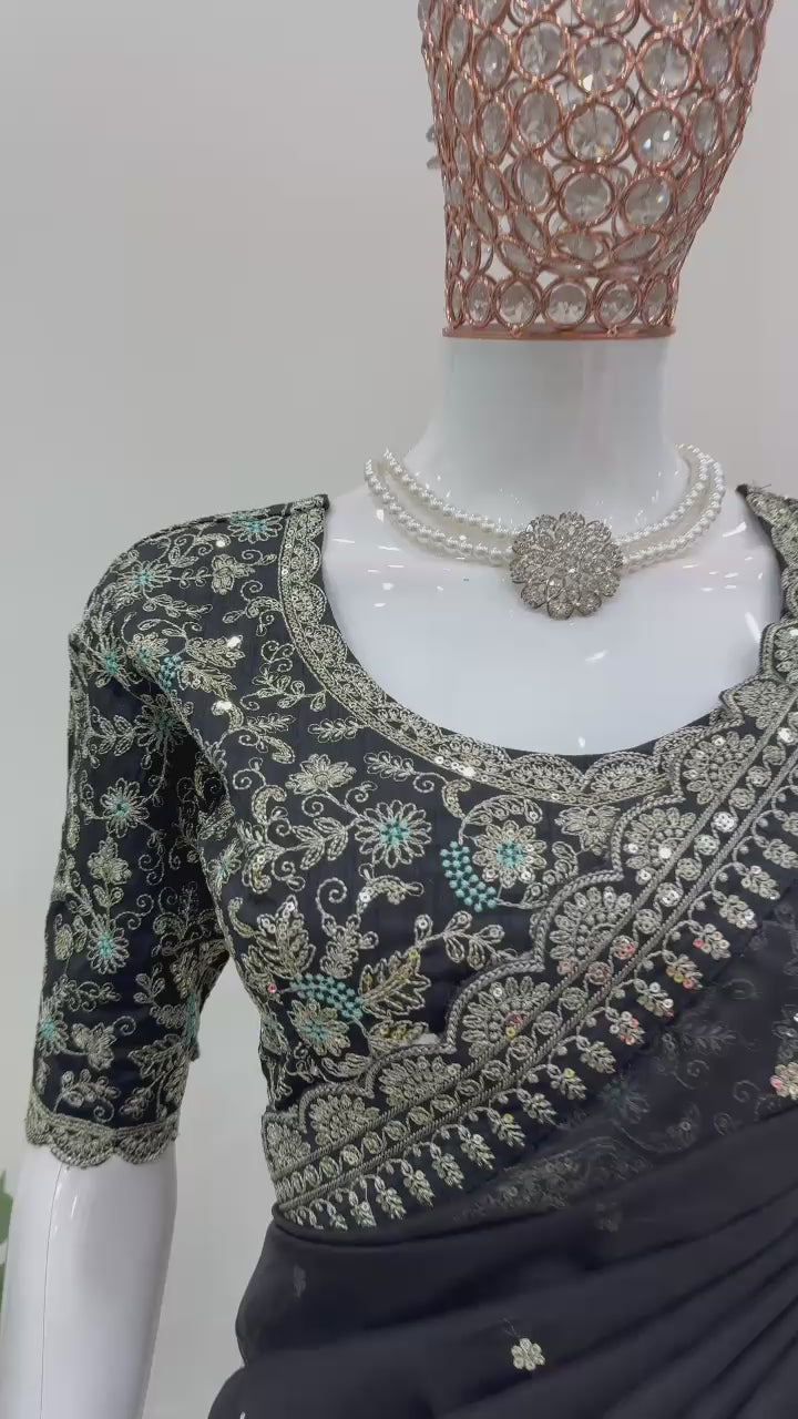 Royal Luxe Heavy Tibby Silk Saree with Thread & Sequin Work and Designer Banglory Silk Blouse